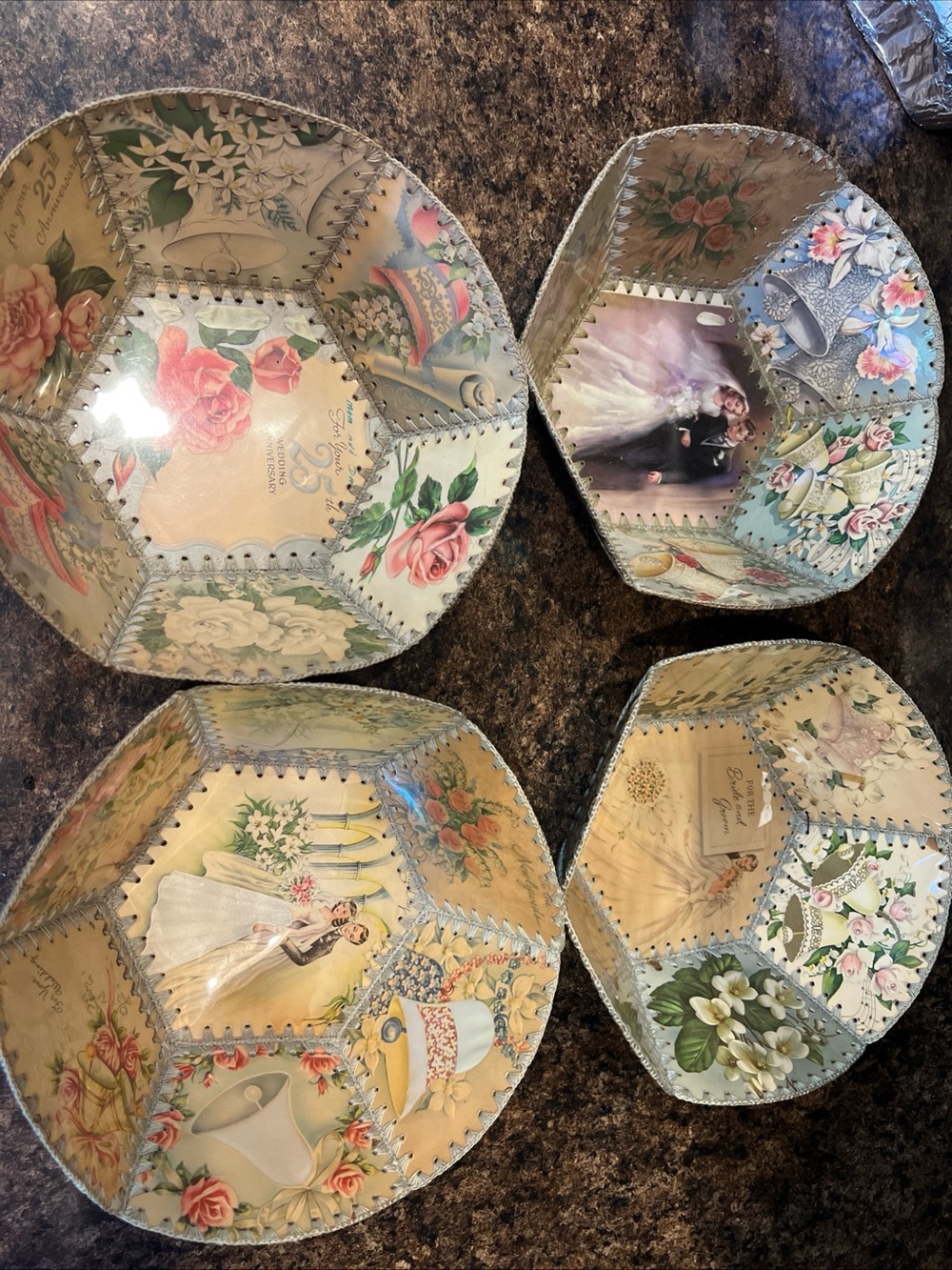 Vintage Greeting Card Wedding Anniversary Bowl (set Of 4)